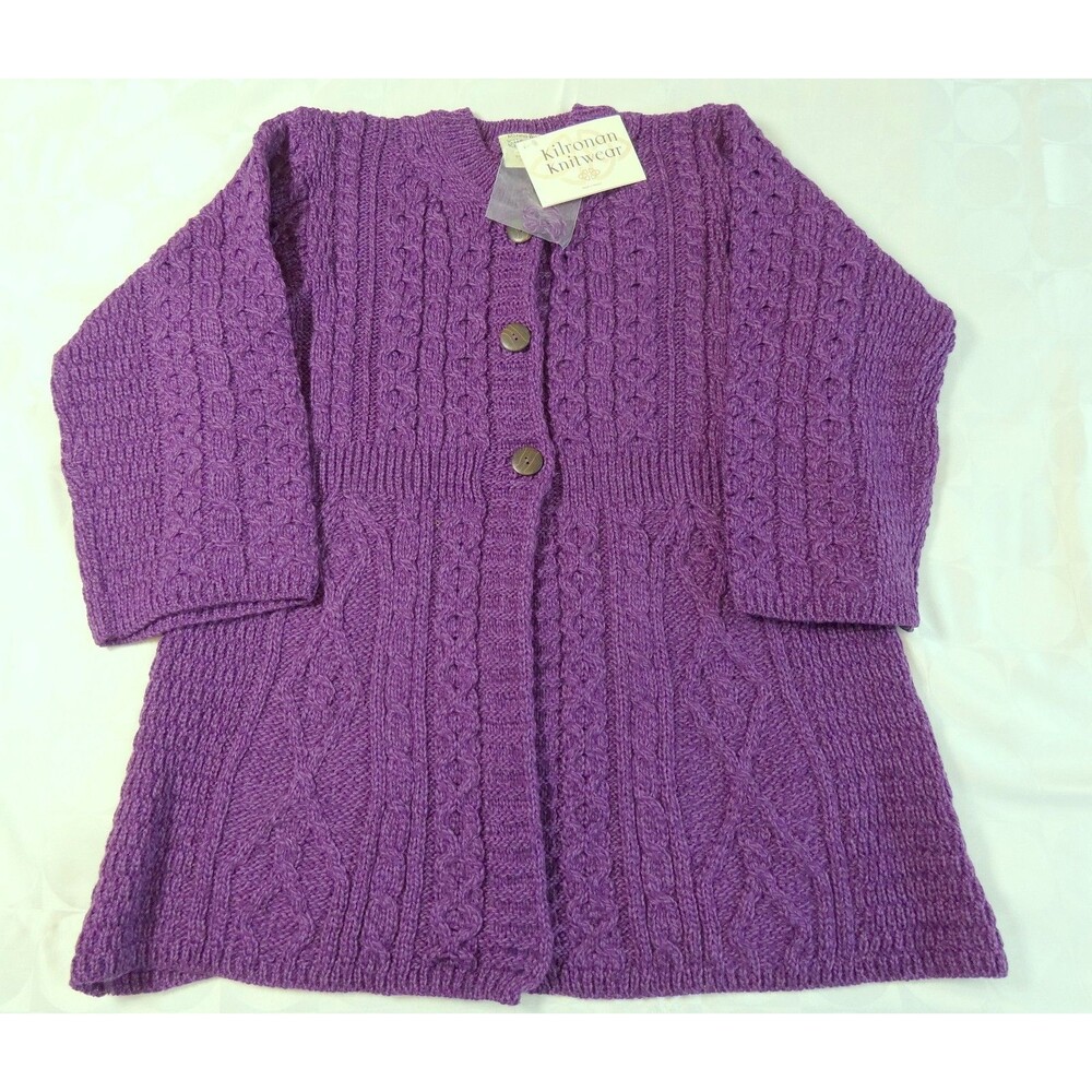 Kilronan Knitwear Women's Cardigan Royal Purple Merio Wool Sweater L NWT - Picture 10 of 11